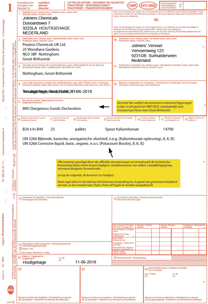 ADR CMR vervoersdocument